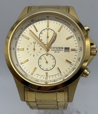 Citizen cronógrafo relógio de quartzo masculino WR 100 banhado a ouro 44mm FUNCIONANDO comprar usado  Enviando para Brazil