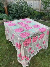 Toalha de mesa de crochê rosa verde rosas 81,25 x 63 vovó chique comprar usado Toalha de mesa de crochê rosa verde rosas 81,25 x 63 vovó chique comprar usado  Enviando para Brazil