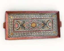 Bandeja retangular grega vintage palha marchetaria madeira para servir palha mosaico 16” MCM comprar usado  Enviando para Brazil