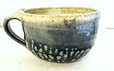 Caneca de sopa Studio Pottery tigela refrigerante queimado branco e azul feita à mão 3"H 5"W marca de corte comprar usado  Enviando para Brazil