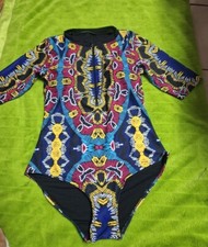 Roupa de banho feminina brilhante multicolorida com zíper frontal meia manga maiô uma peça tamanho G, usado comprar usado  Enviando para Brazil