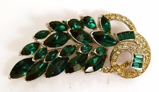 Broche casca verde strass folha de cristal vintage comprar usado  Enviando para Brazil