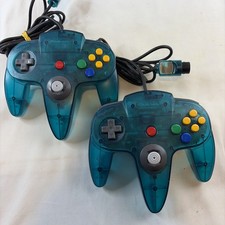Controle x2 Nintendo 64 azul gelo fabricante de equipamento original N64 testado funcionando bom bastão autêntico comprar usado Controle x2 Nintendo 64 azul gelo fabricante de equipamento original N64 testado funcionando bom bastão autêntico comprar usado  Enviando para Brazil