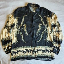Seda metálica vintage por P.E.K. Camisa preta Imports Horses Cowboy Western masculina M comprar usado  Enviando para Brazil