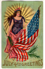 Cartão postal antigo em relevo de 4 de julho Miss Liberty, bandeira americana comprar usado  Enviando para Brazil