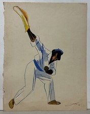 Antique  Original Watercolor On Paper, Scene Cricket Game,  Signed 1938 comprar usado  Enviando para Brazil