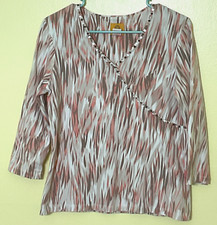 Pulôver feminino RUBY ROAD manga 3/4 marrom/coral/branco com botão de destaque tamanho M comprar usado  Enviando para Brazil