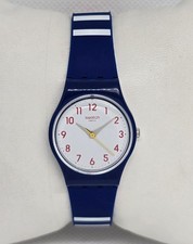 Usado, Relógio feminino Swatch suíço redondo mostrador branco azul branco azul vermelho pulseira de borracha 04 comprar usado  Enviando para Brazil