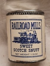 Vintage Anos 70 Railroad Mills Sweet Scotch Snuff Tin com Etiqueta Original  comprar usado  Enviando para Brazil
