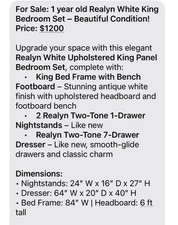 Realyn king bedroom for sale  Prairieville