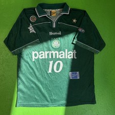 Camisa masculina vintage Palmeiras verde média parmalat 10 futebol brasileiro anos 90, usado comprar usado  Enviando para Brazil