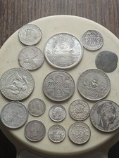 Lote de trabalho de moedas de prata antigas mix, 1 real 1781, Canadá 10 centavos 1891 ..etc 100g, usado comprar usado  Enviando para Brazil