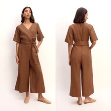 Macacão Everlane The Linen manga curta frontal cruzada marrom alfarroba feminino 6 novo sem etiquetas comprar usado  Enviando para Brazil