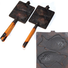 Conjunto de grelha Taiyaki vintage japonesa tradicional em forma de peixe panela de ferro ferramenta de cozinha comprar usado  Enviando para Brazil