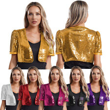 Cardigã feminino glitter lantejoulas manga curta frente aberta jaquetas bolero comprar usado  Enviando para Brazil