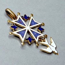 Cruz huguenote, Espírito Santo. Pingente de esmalte religioso antigo. Medalha grande. comprar usado  Enviando para Brazil