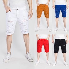 Usado, Shorts jeans curto masculino verão casual jeans rasgado reto meio jeans comprar usado  Enviando para Brazil