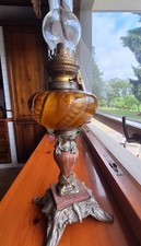 Antique Oil Lamp Rococò  - Amber Glass - Verona Red Marble - 19th century - 62cm, usado comprar usado  Enviando para Brazil