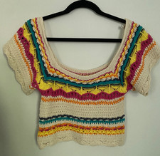 Blusa de crochê ZARA feminina malha S multicolorida retrô anos 70 praia hippie nova sem etiquetas boho comprar usado  Enviando para Brazil