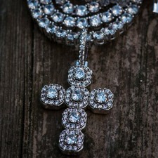 Corrente de tênis de ouro branco 18k com cruz de pedra preciosa colar gargantilha gelada real comprar usado  Enviando para Brazil