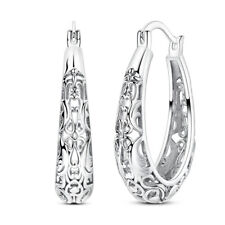 Pendientes de aro europeos MULA flor hueca suerte para mujer joyería plata 925 segunda mano  Embacar hacia Mexico