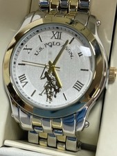 Relógio Polo Assn 38 mm tom dourado e prata mostrador branco USC40165 EUA comprar usado  Enviando para Brazil