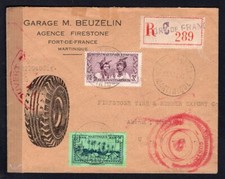 Capa registrada censurada MARTINIQUE 1942 para EUA. PUBLICIDADE de pneus automotivos comprar usado  Enviando para Brazil