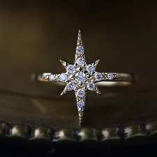 Anel de noivado estrela de diamante simulado corte redondo 1,50 quilates folheado a ouro amarelo 14k comprar usado  Enviando para Brazil