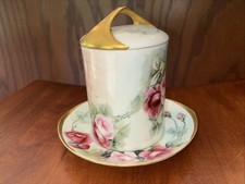 Suporte de leite condensado Rosenthal, tampa e placa inferior pintadas à mão rosas florais comprar usado  Enviando para Brazil
