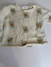 Camisa Zara bebê 1-3 meses estampa suco de tomate manga longa branca top fofo divertido comprar usado  Enviando para Brazil