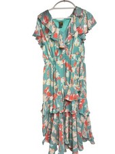 Vestido de chiffon floral com babado Taylor feminino tamanho 14 azul Tiffany gola V novo sem etiquetas, usado comprar usado  Enviando para Brazil