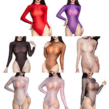 Bodysuits femininos de lingerie de pelúcia transparente malha manga longa macacão alto comprar usado  Enviando para Brazil