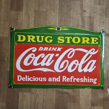 LETRERO ESMALTE PORCELANA FARMACIA COCA-COLA 27 X 18 PULGADAS segunda mano  Embacar hacia Mexico