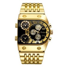 Relógios de pulso masculinos de quartzo prata azul dourado três fusos horários Oulm comprar usado  Enviando para Brazil