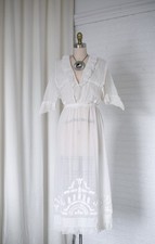 Antigo vestido eduardiano 1910’s branco algodão rede bordado gaze gancho fecho comprar usado  Enviando para Brazil