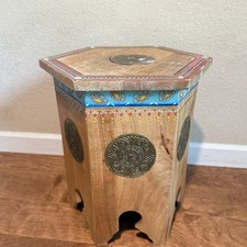 Mesa lateral artesanal marroquina hexágono mesa varanda madeira pintada à mão latão boho comprar usado  Enviando para Brazil
