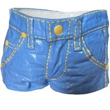 Shorts jeans vintage anos 90 Y2K 9" x 6" pintado de cerâmica azul amarelo plantador comprar usado  Enviando para Brazil