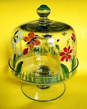 Suporte para prato de bolo cúpula de vidro 9,5"d pintado à mão estrelas florais 1991 comprar usado  Enviando para Brazil