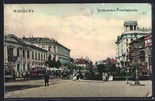 Widokówka Warszawa, Krakowskie-Przedmiscie, tramwaj 1909  na sprzedaż  Wysyłka do Poland