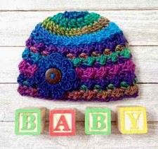 Chapéu flor bebê recém-nascido feito à mão crochê 0/3 meses gossamer azul puffs EUA, usado comprar usado  Enviando para Brazil