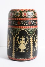 Usado, Vaso de madeira antigo Warli arte tribal da década de 1920 pintado à mão Gujarat Índia. comprar usado  Enviando para Brazil