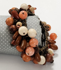 Pulseira elástica Brasstone madeira rosa coral branco cha contas penduradas boho cigano, usado comprar usado  Enviando para Brazil