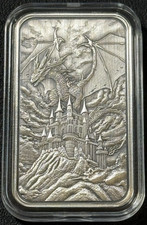 Barra envelhecida King of Dragons prata fina 2024 1 Oz .999 em cápsula Dragon Castle comprar usado  Enviando para Brazil