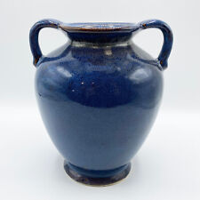 Usado, Vaso vintage em forma de ânfora com alças esmaltado azul cobalto com detalhes marrons comprar usado  Enviando para Brazil