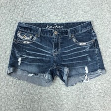 Shorts jeans feminino Ariya 11/12 azul desgastado bordado jeans casual verão comprar usado  Enviando para Brazil