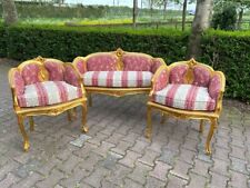 Sofá com duas cadeiras francês Luís XVI folha de ouro vintage elegante conjunto de sofá 3 peças comprar usado  Enviando para Brazil