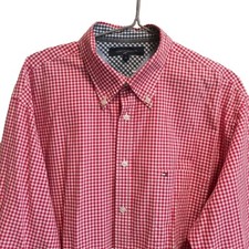Usado, Camisa masculina Tommy Hilfiger XL botão para cima vermelho branco xadrez logotipo bandeira manga longa comprar usado  Enviando para Brazil