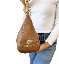 Bolsa de ombro PRADA vintage logotipo marrom prata zíper couro metal comprar usado  Enviando para Brazil