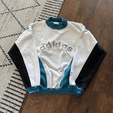 Moletom Adidas masculino vintage anos 80 gola redonda XL bloco colorido branco azul-petróleo pulôver comprar usado  Enviando para Brazil