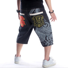 Calça jeans masculina jeans shorts capri relaxada hip-hop folgada preta  comprar usado  Enviando para Brazil